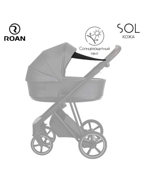 Детская коляска Roan Sol Кожа 3 в 1 с автокреслом Tutis Elo Lux EduSky Black RSL/2023 Misti Mint/Grey/руч. Серый