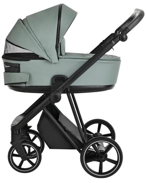 Детская коляска Roan Sol Кожа 3 в 1 с автокреслом Tutis Elo Lux EduSky Black RSL/2023 Misti Mint/Grey/руч. Серый