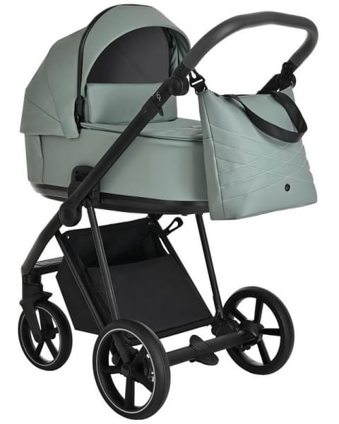 Детская коляска Roan Sol Кожа 3 в 1 с автокреслом Tutis Elo Lux EduSky Black RSL/2023 Misti Mint/Grey/руч. Серый