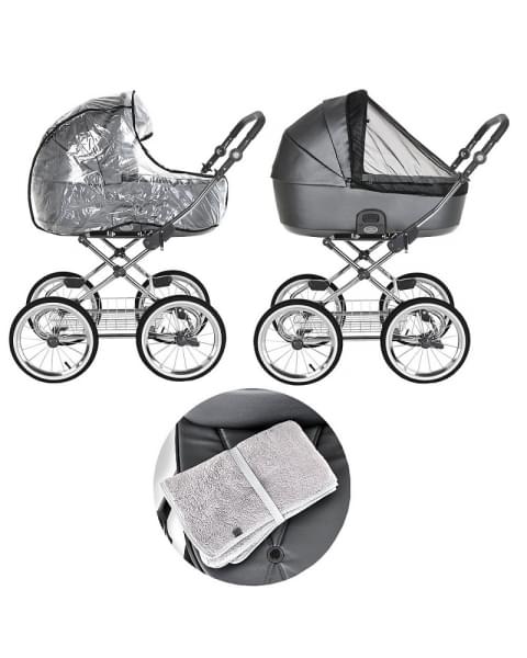 Детская коляска люлька Roan Bass Next Classic d14 1 в 1 RCL273/1 Steel Grey/Chrome