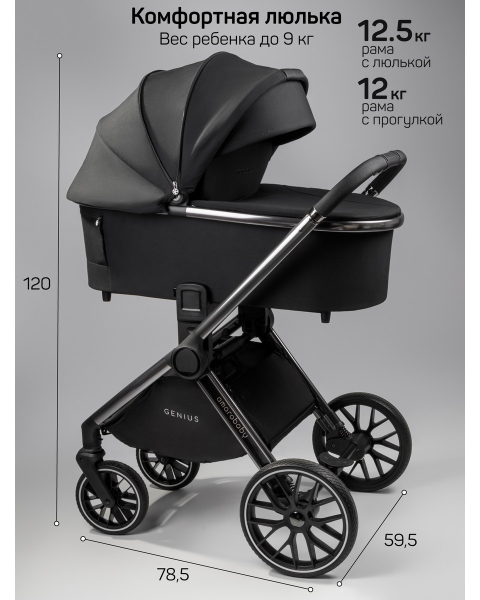 Детская коляска AmaroBaby Genius 3 в 1 с автокреслом Rant Miro черный