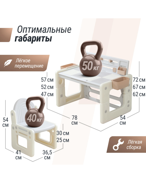 Развивающий детский стол-трансформер 4 в 1 UNIX Kids бежевый