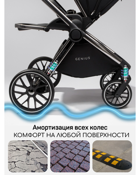 Детская коляска AmaroBaby Genius 3 в 1 с автокреслом Rant Miro черный