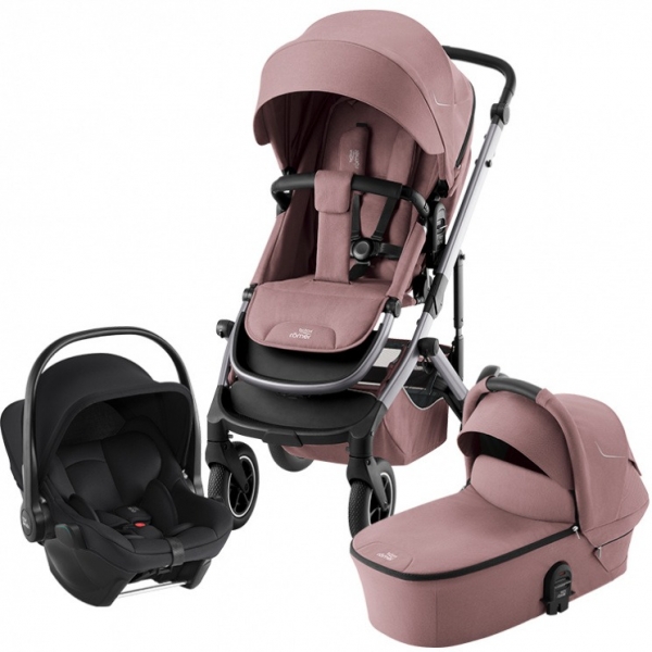Коляска 3 в 1 Britax Roemer Smile 5Z, Dusty Rose (Розовый) + Автокресло Baby-Safe Core, Midnight Grey (темно-серый)