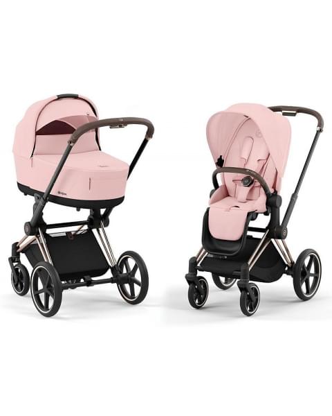 Коляска 3 в 1 Cybex Priam IV Rosegold и автокресло Aton B2 i-Size Peach Pink/Steel Grey