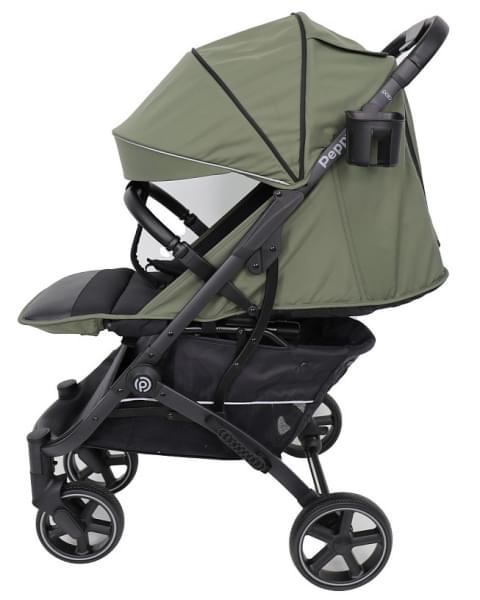 Коляска прогулочная Peppy Polo oliva green черная рама, сумка