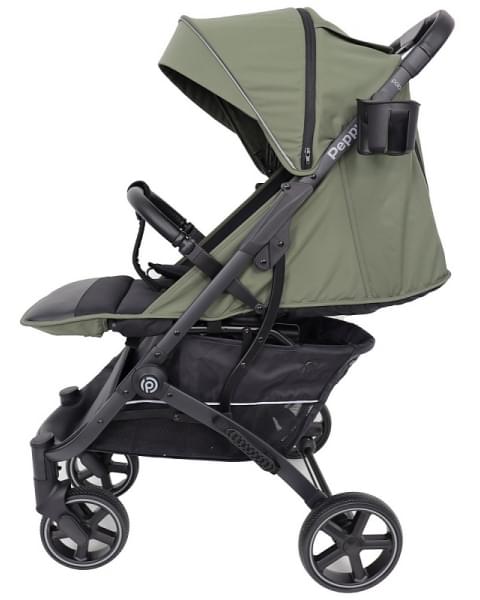 Коляска прогулочная Peppy Polo oliva green черная рама, сумка