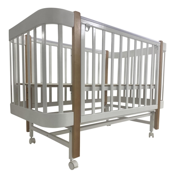 Кровать детская Indigo Italiano Baby продольный маятник на колесах белый-натуральный