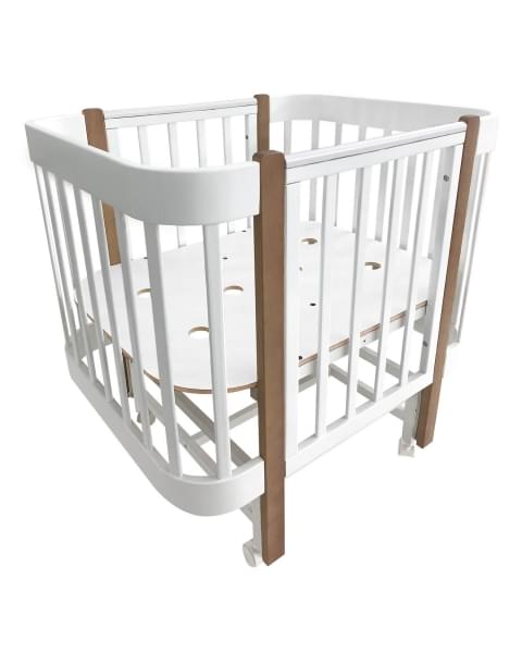 Кровать детская Indigo Italiano Baby продольный маятник на колесах белый-натуральный