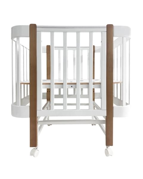 Кровать детская Indigo Italiano Baby продольный маятник на колесах белый-натуральный