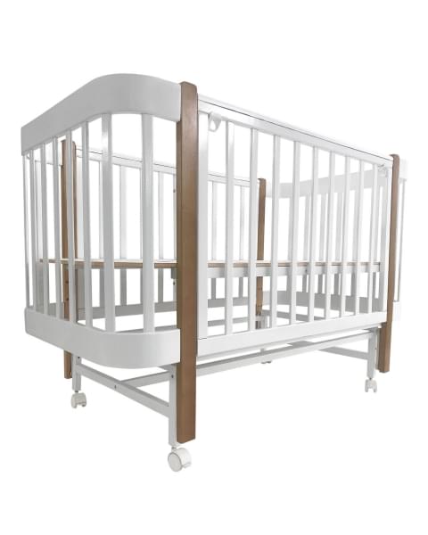 Кровать детская Indigo Italiano Baby продольный маятник на колесах белый-натуральный