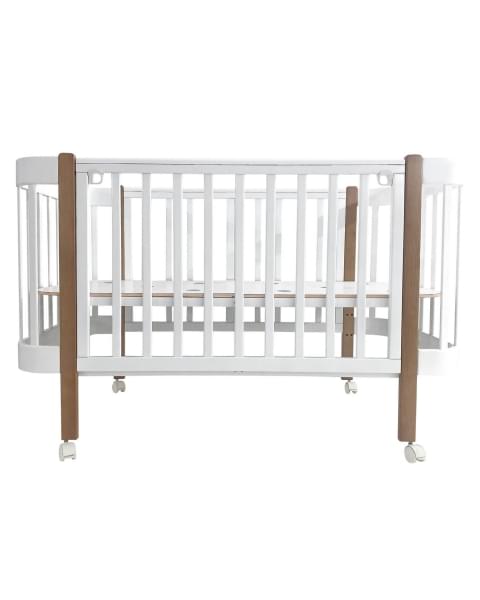 Кровать детская Indigo Italiano Baby продольный маятник на колесах белый-натуральный