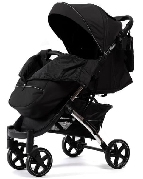 Прогулочная коляска Peppy Polo 2.0 Silver black хром рама, сумка