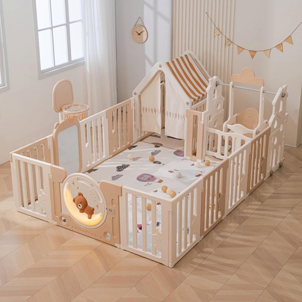 Манеж UNIX Kids DeLuxe House Camel, 150 x 180 см с игровыми аксессуарами
