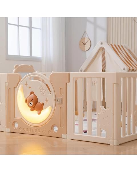 Манеж UNIX Kids DeLuxe House Camel, 150 x 180 см с игровыми аксессуарами