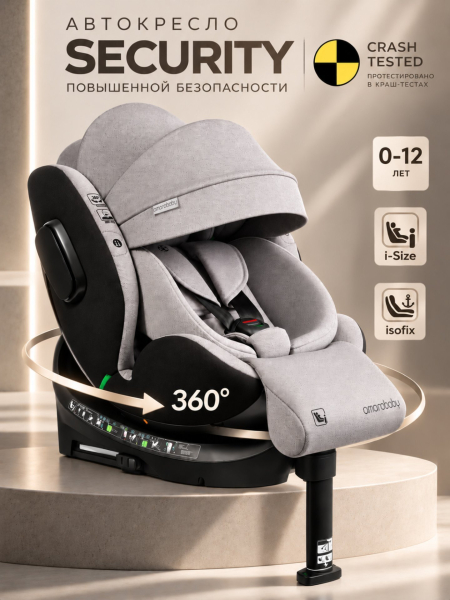 Автокресло с опорной ногой Amarobaby Security, i-Size, для детей 40-150 см, серый