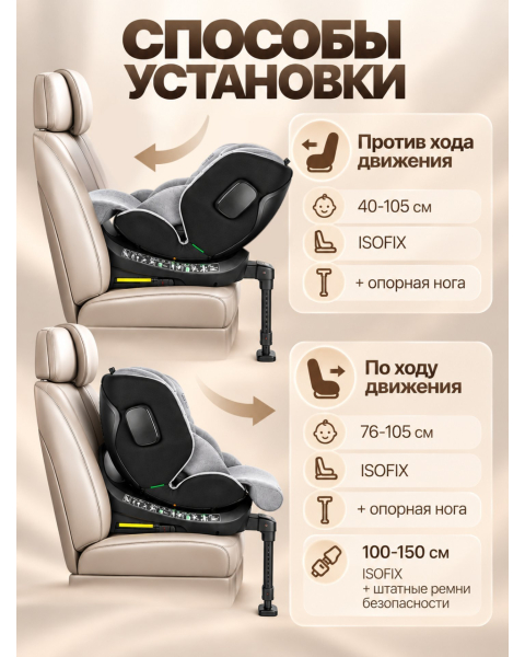 Автокресло с опорной ногой Amarobaby Security, i-Size, для детей 40-150 см, серый