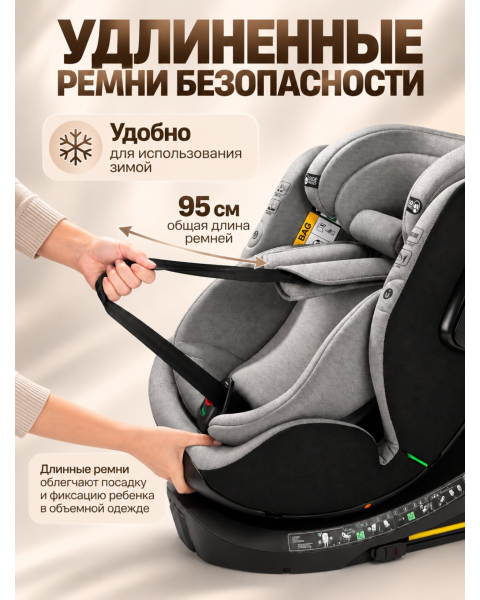 Автокресло с опорной ногой Amarobaby Security, i-Size, для детей 40-150 см, серый