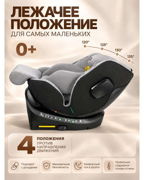 Автокресло с опорной ногой Amarobaby Security, i-Size, для детей 40-150 см, серый