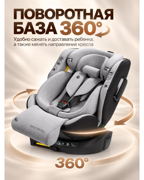 Автокресло с опорной ногой Amarobaby Security, i-Size, для детей 40-150 см, серый