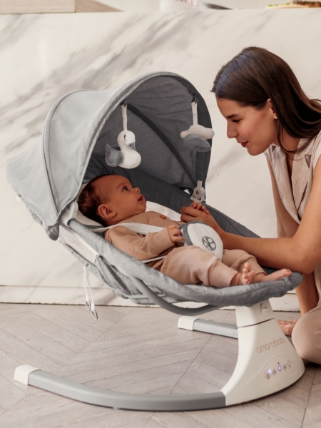 Электронные качели детские AMAROBABY LUCKY SWING, серый
