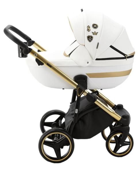 Детская коляска Adamex Cortina Deluxe 3 в 1 CT300 (БЕЛ.КОЖА+ЗОЛОТО.ОТДЕЛКА+ЗОЛОТО РАМА)