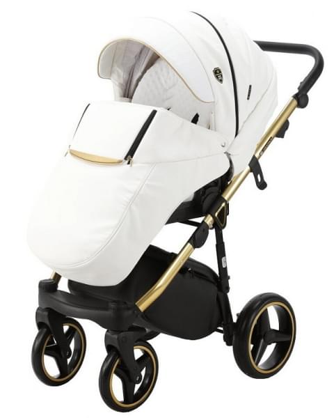 Детская коляска Adamex Cortina Deluxe 3 в 1 CT300 (БЕЛ.КОЖА+ЗОЛОТО.ОТДЕЛКА+ЗОЛОТО РАМА)