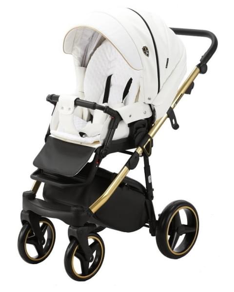 Детская коляска Adamex Cortina Deluxe 3 в 1 CT300 (БЕЛ.КОЖА+ЗОЛОТО.ОТДЕЛКА+ЗОЛОТО РАМА)