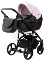 Детская коляска Adamex Lanti Deluxe 2 в 1 LN-SD101 (РОЗОВ.ЗЕФИР КОЖА + ЧЕРН.КОЖА)