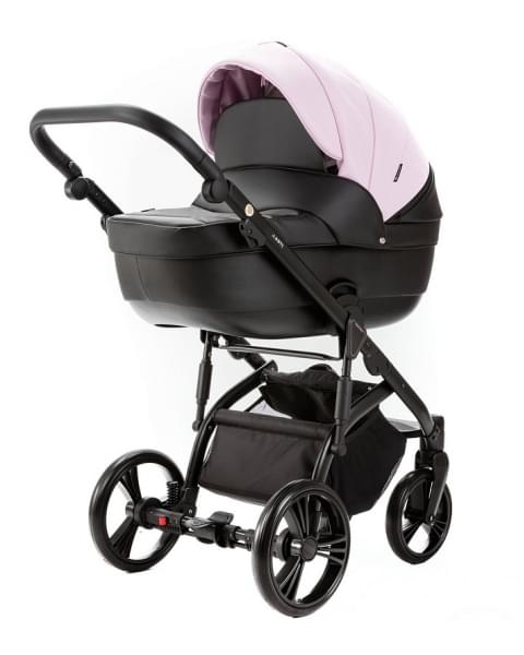 Детская коляска Adamex Lanti Deluxe 2 в 1 LN-SD101 (РОЗОВ.ЗЕФИР КОЖА + ЧЕРН.КОЖА)