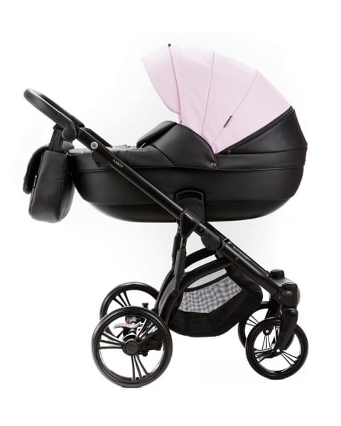 Детская коляска Adamex Lanti Deluxe 2 в 1 LN-SD101 (РОЗОВ.ЗЕФИР КОЖА + ЧЕРН.КОЖА)