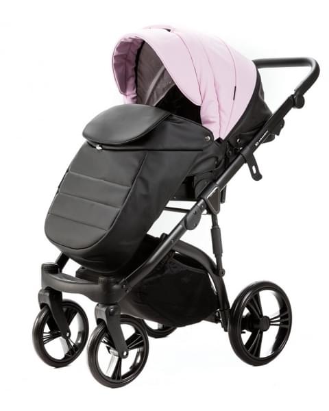 Детская коляска Adamex Lanti Deluxe 2 в 1 LN-SD101 (РОЗОВ.ЗЕФИР КОЖА + ЧЕРН.КОЖА)