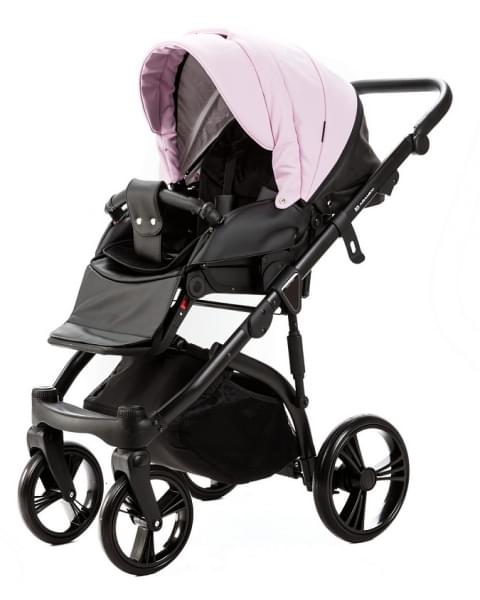 Детская коляска Adamex Lanti Deluxe 2 в 1 LN-SD101 (РОЗОВ.ЗЕФИР КОЖА + ЧЕРН.КОЖА)