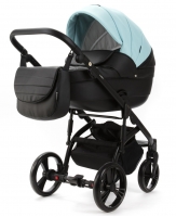 Детская коляска Adamex Lanti Deluxe 2 в 1 LN-SD111 (СВ.БИРЮЗОВАЯ.КОЖА + ЧЕРН.КОЖА)