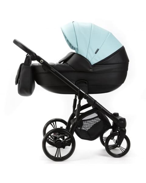 Детская коляска Adamex Lanti Deluxe 2 в 1 LN-SD111 (СВ.БИРЮЗОВАЯ.КОЖА + ЧЕРН.КОЖА)