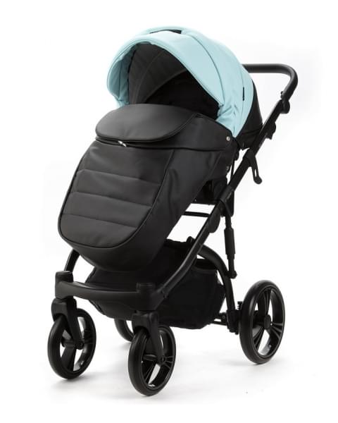 Детская коляска Adamex Lanti Deluxe 2 в 1 LN-SD111 (СВ.БИРЮЗОВАЯ.КОЖА + ЧЕРН.КОЖА)