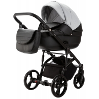 Детская коляска Adamex Lanti Deluxe 3 в 1 LN-SD107 (СВ.СЕР.КОЖА + ЧЕРН. КОЖА)