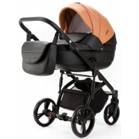 Детская коляска Adamex Lanti Deluxe 3 в 1 LN-SD109 (КАРАМЕЛЬ.КОЖА + ЧЕРН. КОЖА)