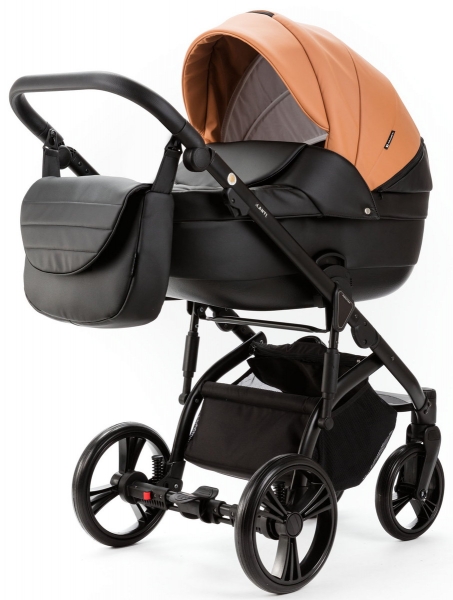 Детская коляска Adamex Lanti Deluxe 3 в 1 LN-SD109 (КАРАМЕЛЬ.КОЖА + ЧЕРН. КОЖА)