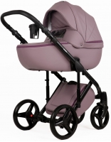 Детская коляска Adamex Luciano Deluxe 3 в 1 Q115-С (СИРЕНЬ ПУДРА 100% КОЖА+ЧЕРНАЯ РАМА)