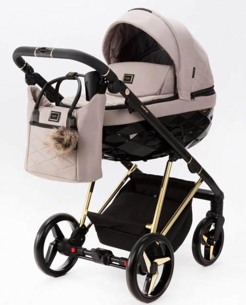 Детская коляска Adamex Quantum Special Edition 3 в 1 Q-TK770 (БЕЖЕВЫЙ+ЗОЛОТО РАМА)