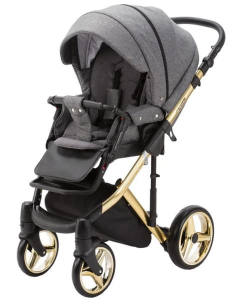 Детская коляска Adamex Quantum Star 2 в 1 Q-STAR1 (ГРАФИТ+ЗОЛОТЫЕ БЛЕСТКИ+ЗОЛОТО РАМА)