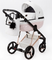 Детская коляска Adamex Quantum Superstar Deluxe 2 в 1 Q-STAR137-K (БЕЛ.КОЖА+РОЗОВ.ДНО+РОЗОВ.ЗОЛОТО РАМА)