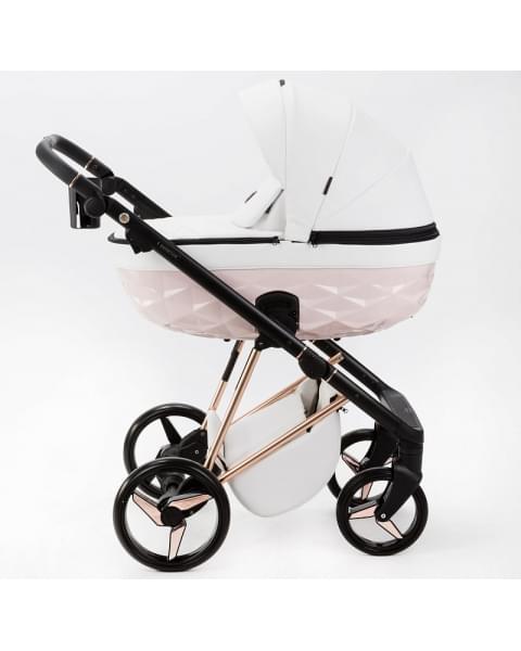 Детская коляска Adamex Quantum Superstar Deluxe 2 в 1 Q-STAR137-K (БЕЛ.КОЖА+РОЗОВ.ДНО+РОЗОВ.ЗОЛОТО РАМА)