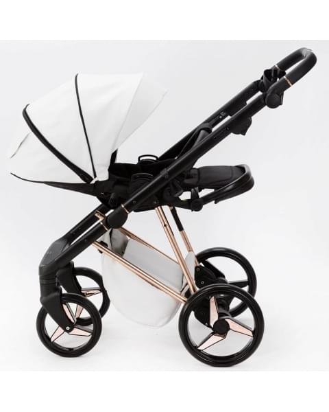 Детская коляска Adamex Quantum Superstar Deluxe 2 в 1 Q-STAR137-K (БЕЛ.КОЖА+РОЗОВ.ДНО+РОЗОВ.ЗОЛОТО РАМА)