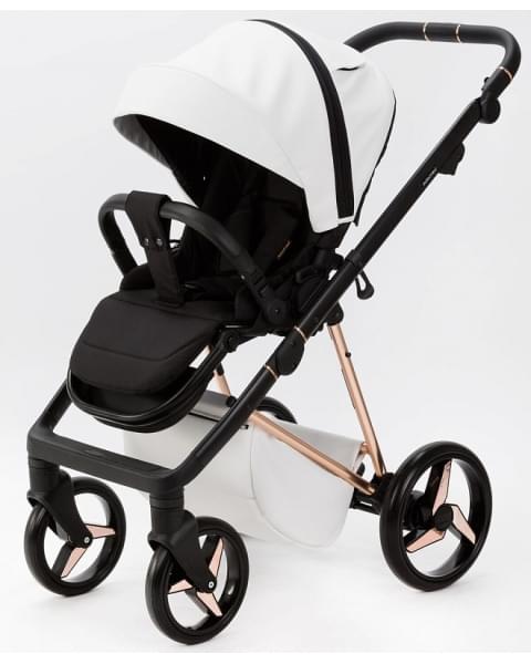 Детская коляска Adamex Quantum Superstar Deluxe 2 в 1 Q-STAR137-K (БЕЛ.КОЖА+РОЗОВ.ДНО+РОЗОВ.ЗОЛОТО РАМА)