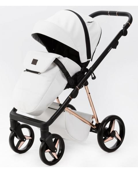 Детская коляска Adamex Quantum Superstar Deluxe 2 в 1 Q-STAR137-K (БЕЛ.КОЖА+РОЗОВ.ДНО+РОЗОВ.ЗОЛОТО РАМА)