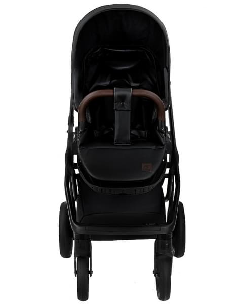 Детская коляска Roan Esso 2025 Кожа 2 в 1 ESSK/210/1 Black /Black/руч.Тем.коричневый