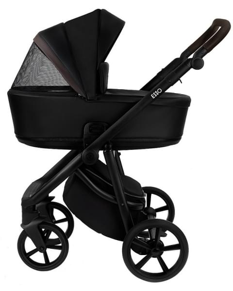 Детская коляска Roan Esso 2025 Кожа 2 в 1 ESSK/210/1 Black /Black/руч.Тем.коричневый