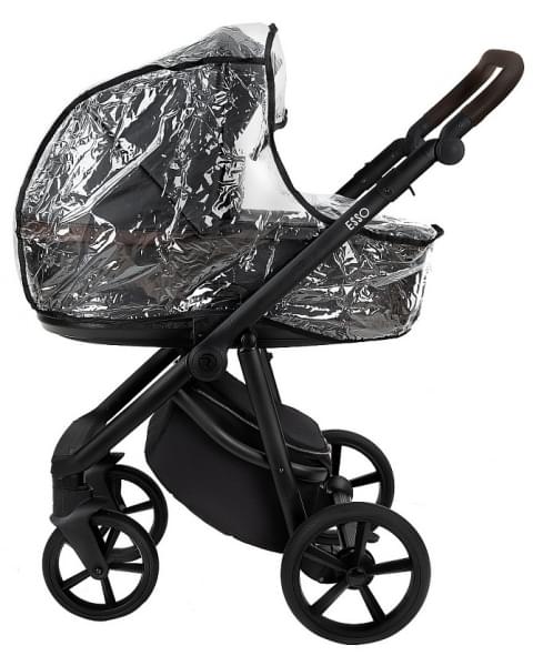 Детская коляска Roan Esso 2025 Кожа 2 в 1 ESSK/210/1 Black /Black/руч.Тем.коричневый